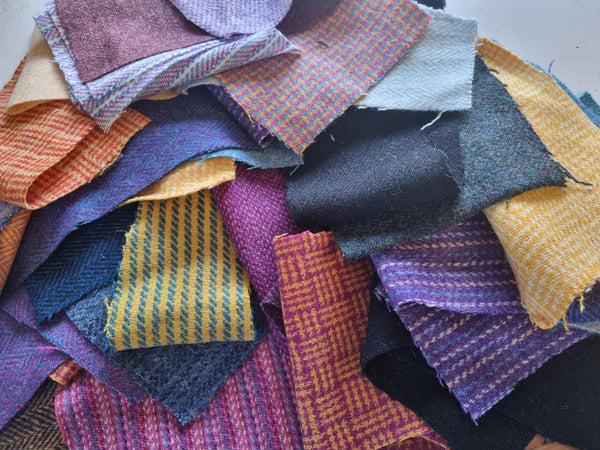 SCRAP BAG #11 400g (over 1m) multi size and colour Harris Tweed offcut bundle AS SHOWN IN PIC