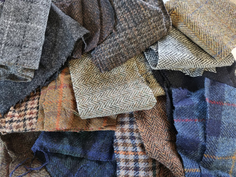 #1 Scrap bag TRADITIONAL COLOURS grey brown blue green  400g (over 1m) multi size and colour Harris Tweed offcut bundle AS SHOWN IN PIC