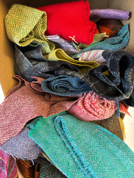 #3 brights & traditional colours 1KG Scrap bag multi size and colour Harris Tweed offcut bundle AS SHOWN IN PIC