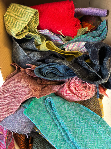 #3 brights & traditional colours 1KG Scrap bag multi size and colour Harris Tweed offcut bundle AS SHOWN IN PIC