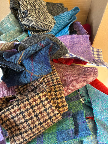 #5 brights & traditional colours 1KG Scrap bag multi size and colour Harris Tweed offcut bundle AS SHOWN IN PIC