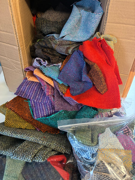 #6 MEGA BUNDLE OFFER 2.5kg brights & traditional colours remnants Scrap bag multi size and colour Harris Tweed offcut bundle AS SHOWN IN PIC