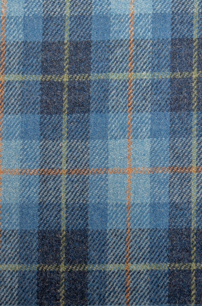 Multi blue tartan check Harris Tweed 74cm wide x 1m long continual