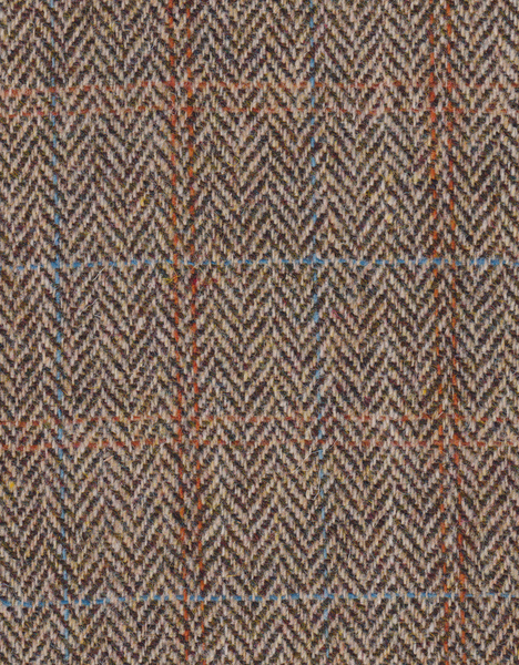 Brown herringbone with blue and orange check Harris Tweed 74cm wide x 1m long continual
