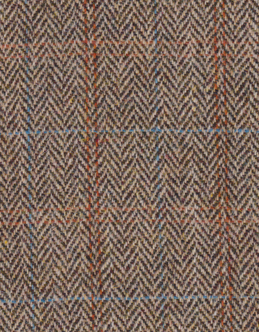Brown herringbone with blue and orange check Harris Tweed 74cm wide x 1m long continual
