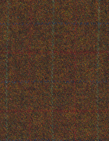 Rusty brown hb with orange blue red green check Harris Tweed 74cm wide x 1m long continual